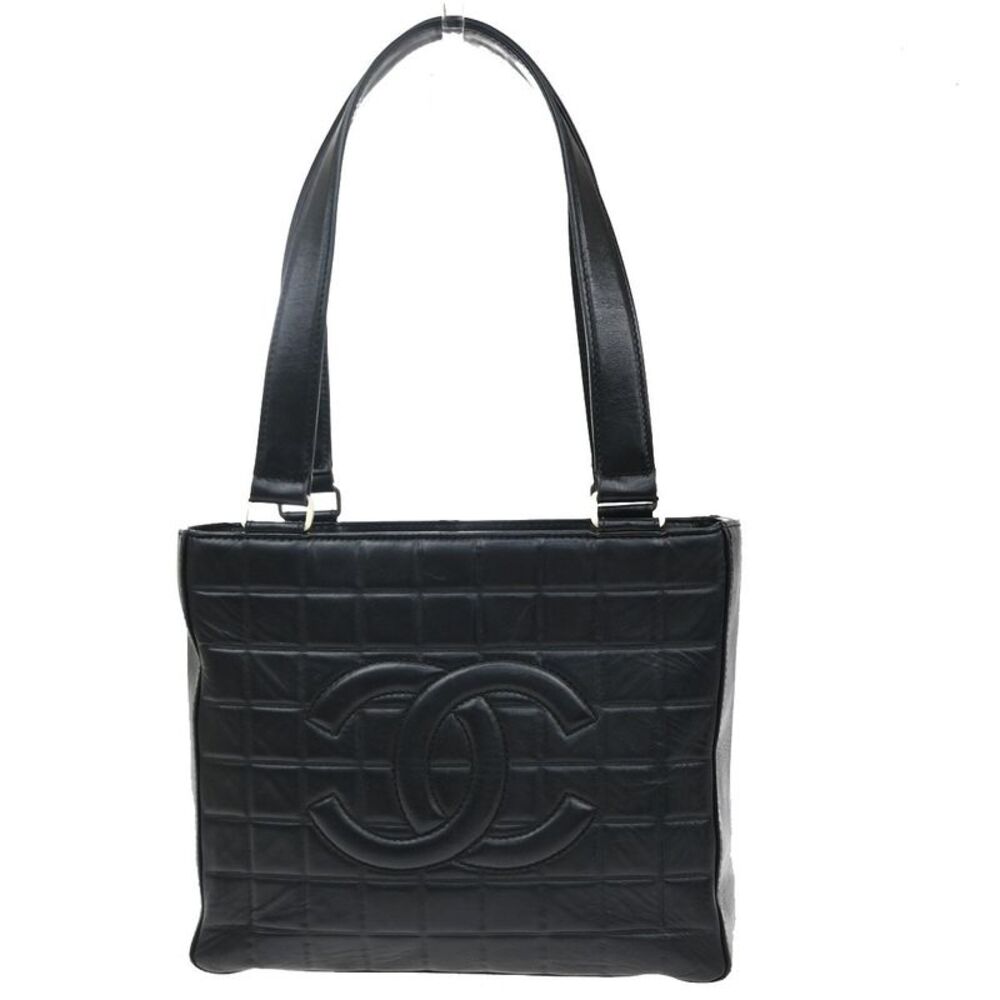 Chanel Chocolate Bar Cc Tote Quilted Leather Black Leather Tote Bag Bag